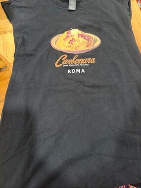 H&M Black Graphic Tank Top with Pasta Print